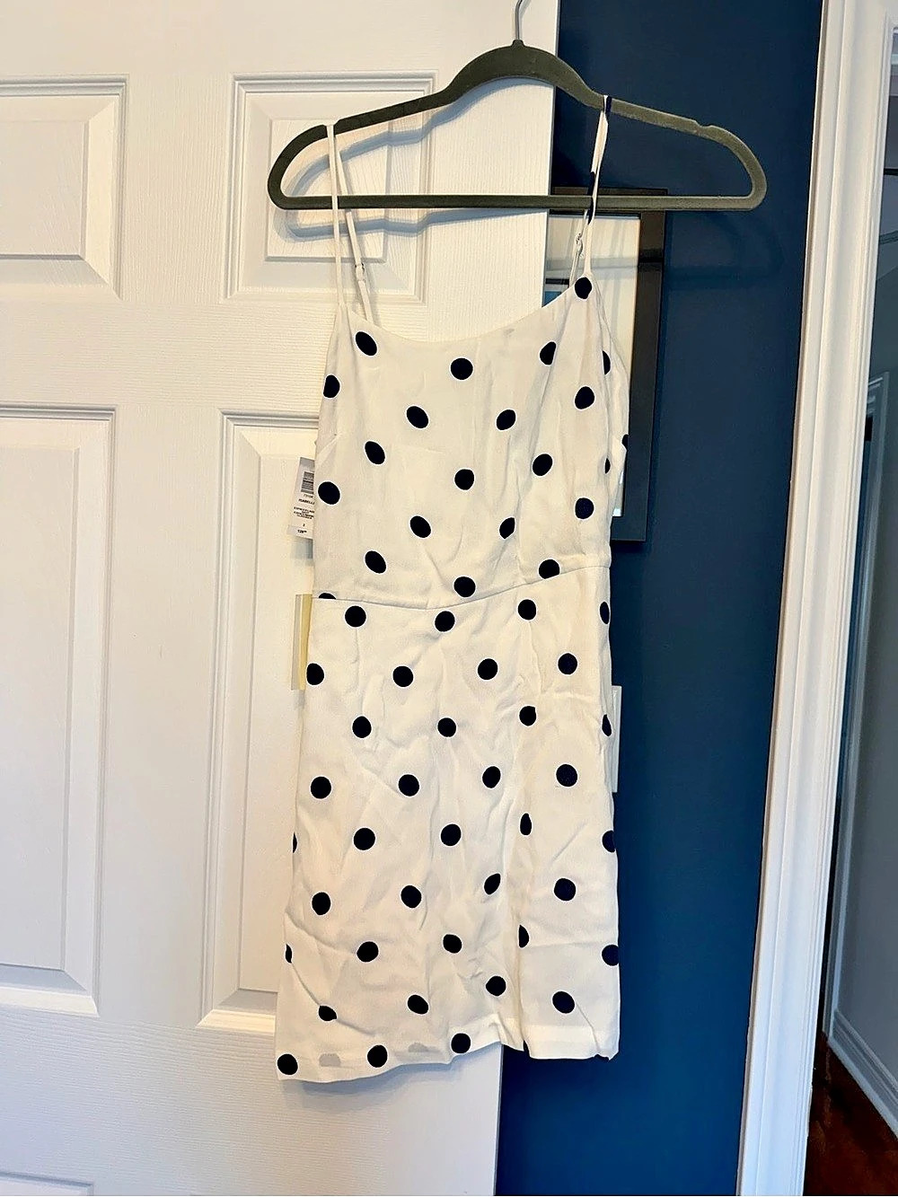 Aritzia Polka Dot Mini Dress in White & Blue Size 2 NWT